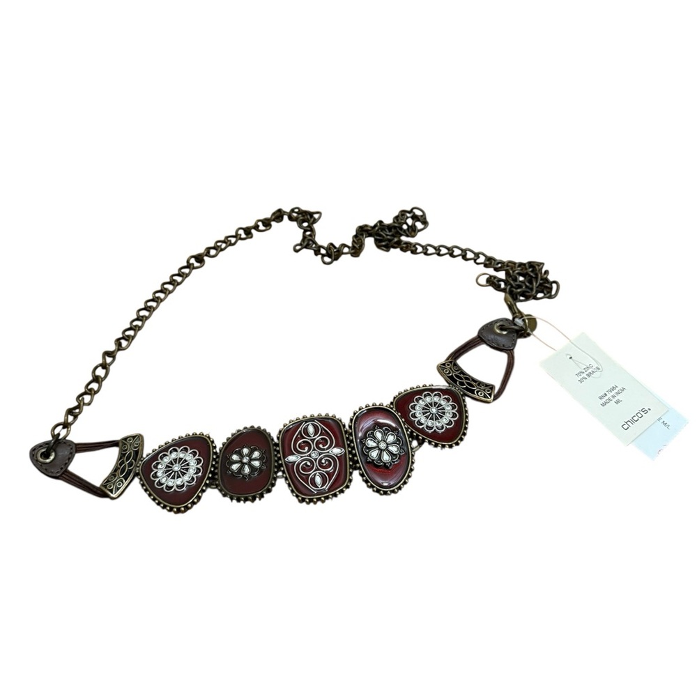 Chico's Red and Silver Decorative Chain Belt